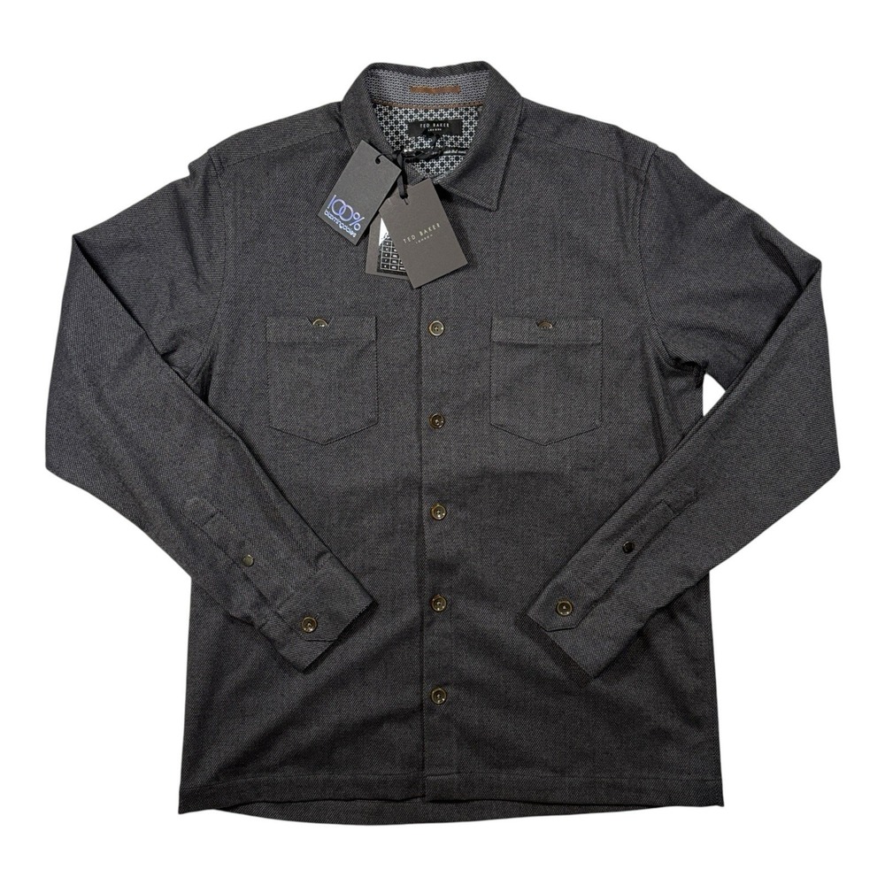 NWT Men's Ted‎ Baker L/S Button Shirt Charcoal Grey Sz 4